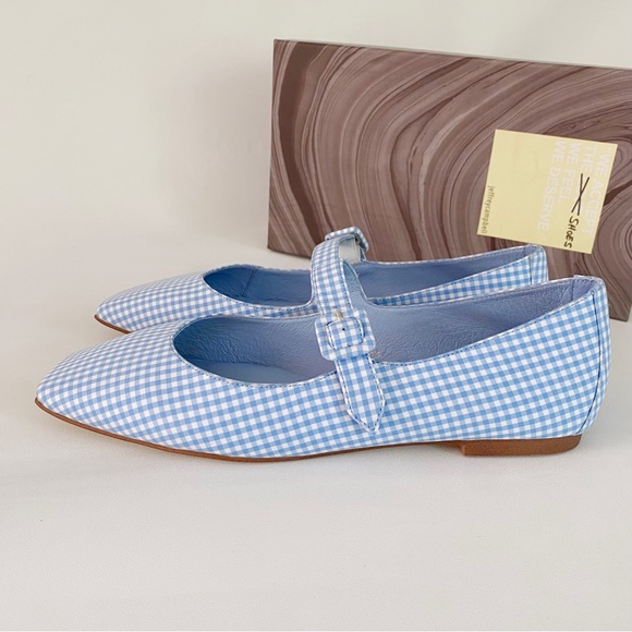 Jeffrey Campbell | Square Toe Mary Jane Flats Sky Blue Gingham Pin Up Rockabilly - Picture 5 of 12